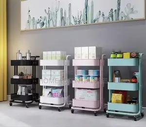 Mobile Multi Layer Metallic Storage Trolley- Barber Shop,Salon,Hotel