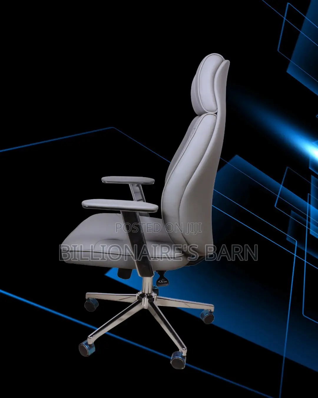 Quiet-Roll Grey Executive Leather Office Chair — Easy to Clean