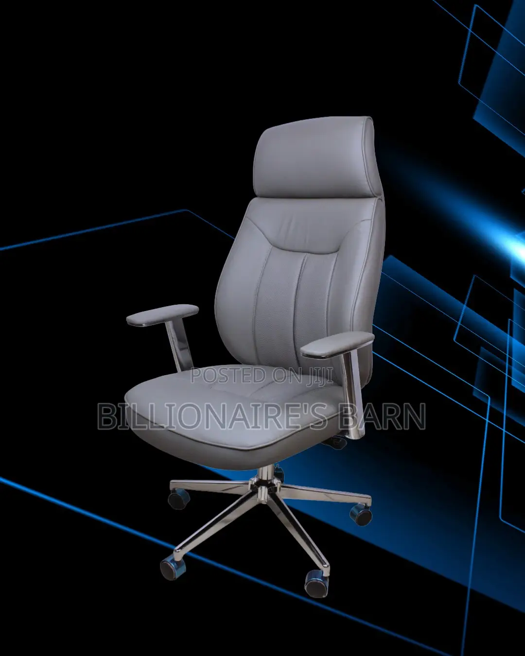 Quiet-Roll Grey Executive Leather Office Chair — Easy to Clean