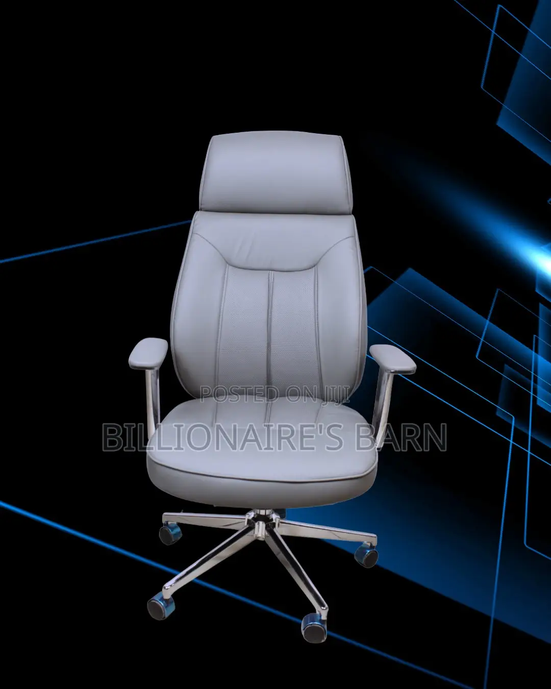 Quiet-Roll Grey Executive Leather Office Chair — Easy to Clean