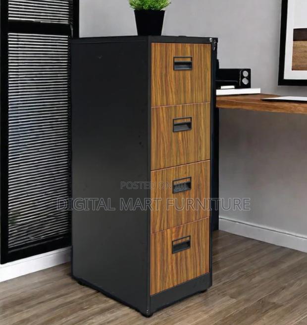 Office Cabinet: 4 Drawer Mix Brown Black Color Office Cabinet