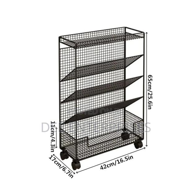 Black Multipurpose Bookshelf Stand With Wheels - thumbnail 2
