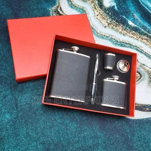 Black Leather-Covered Whiskey Flasks Gift Set - thumbnail 2