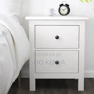 Home Cabinet; Polished Wooden Nightstand With Twin Drawers