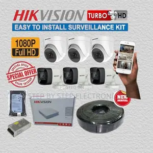 6 Hikvision Full Hd 1080p 2mp CCTV Kit With Dvr, HDD and Cable Roll