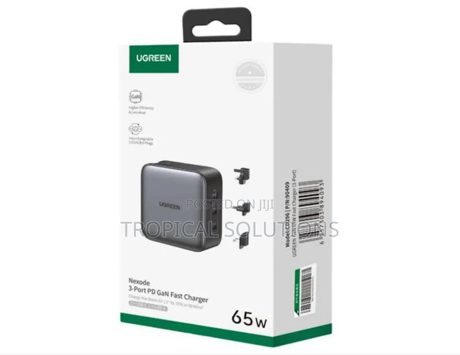 Ugreen 65w 3-Port Gan Fast Charger With Interchangeable Plug Cd296