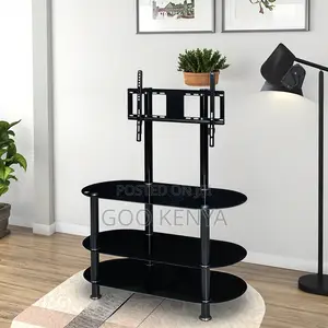 Home Tv Stand; Elegant Glass Tv Table With Steel Mount