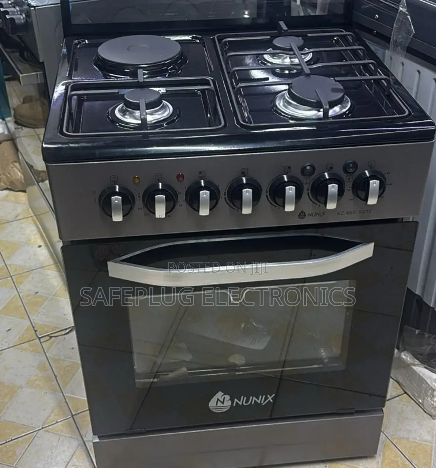 Nunix 60*60 Standing Gas Cooker + Electric Oven, 3g, 1 Hotplate