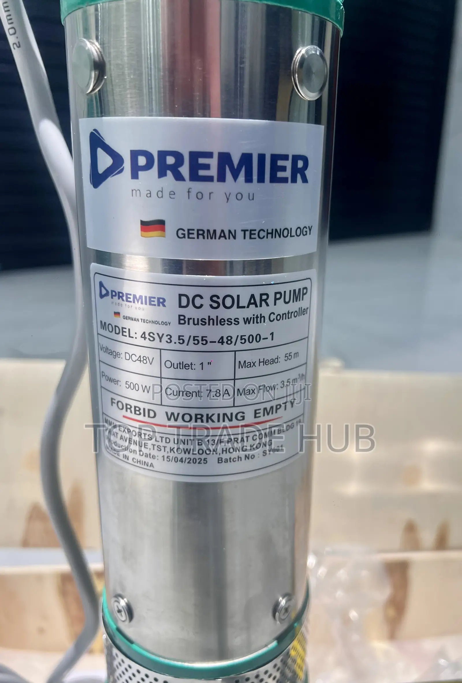 Premier Dc Submersible Pump 48v/500w 55 Meter Head 1" Outlet