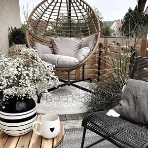 Outdoor Chair; Cozy Rattan Hanging Hammock Chair With Fabric Cushions