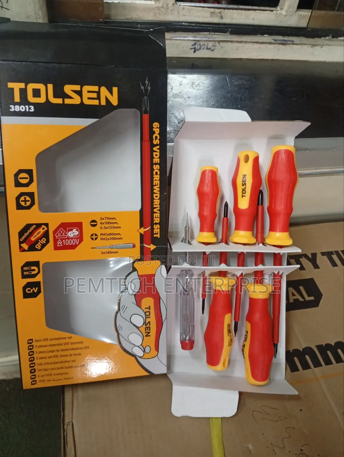 Tolsen 6-Piece Vde Insulated Screwdriver Set, Model Number 38013.