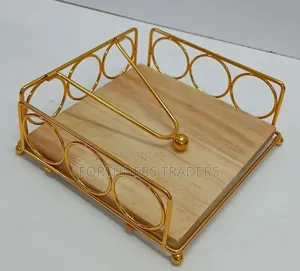 Flat Wooden Base Serviette Holder Rose Gold Arm for Dining Table