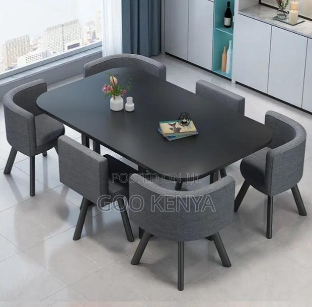 Home Dining Set; Space-Saving Round Dining Set With 6 Fabric Chairs