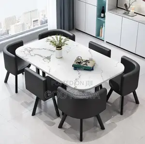 Home Dining Set; Space-Saving Round Dining Set With 6 Fabric Chairs