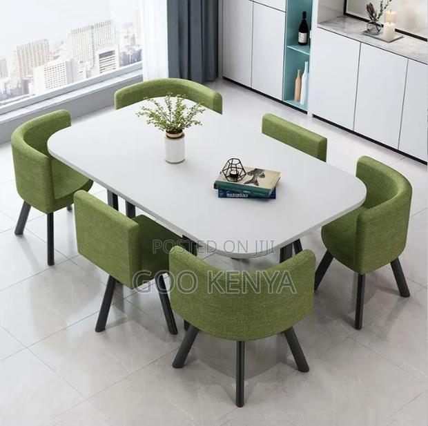 Home Dining Set; Space-Saving Round Dining Set With 6 Fabric Chairs - thumbnail 4
