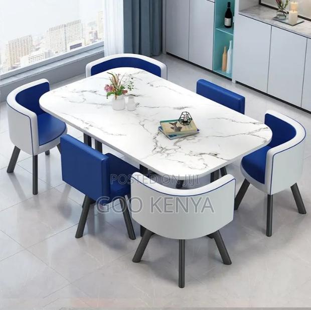 Home Dining Set; Space-Saving Round Dining Set With 6 Fabric Chairs - thumbnail 6