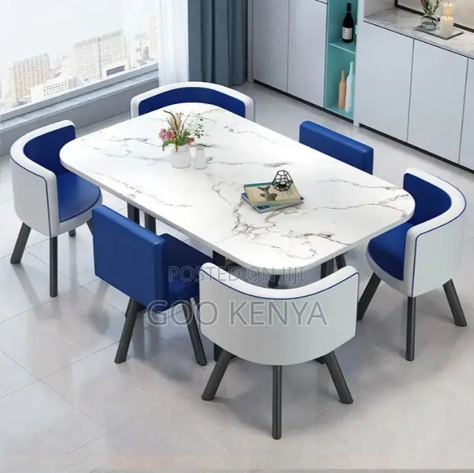 Home Dining Set; Space-Saving Round Dining Set With 6 Fabric Chairs