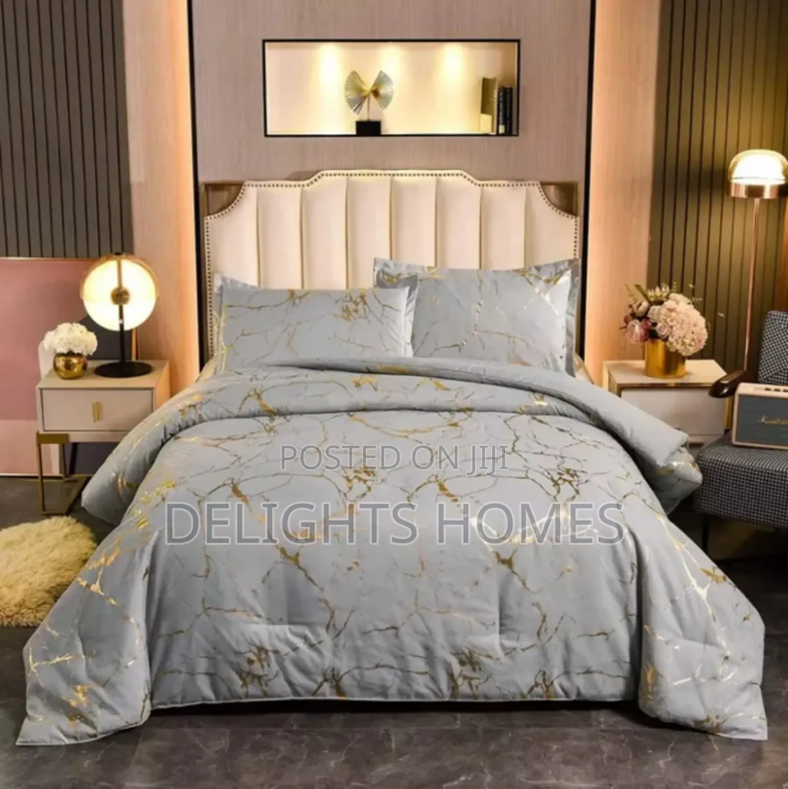 Luxury Gold Marble Texture Foil Style Duvet Cover Set-Sk