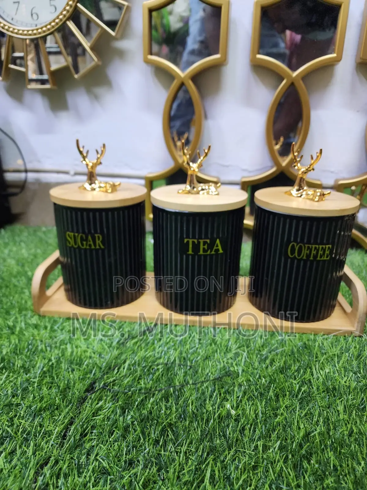 3pcs Ribbed Porcelain Ceramic Tea,Coffee Sugar Canister