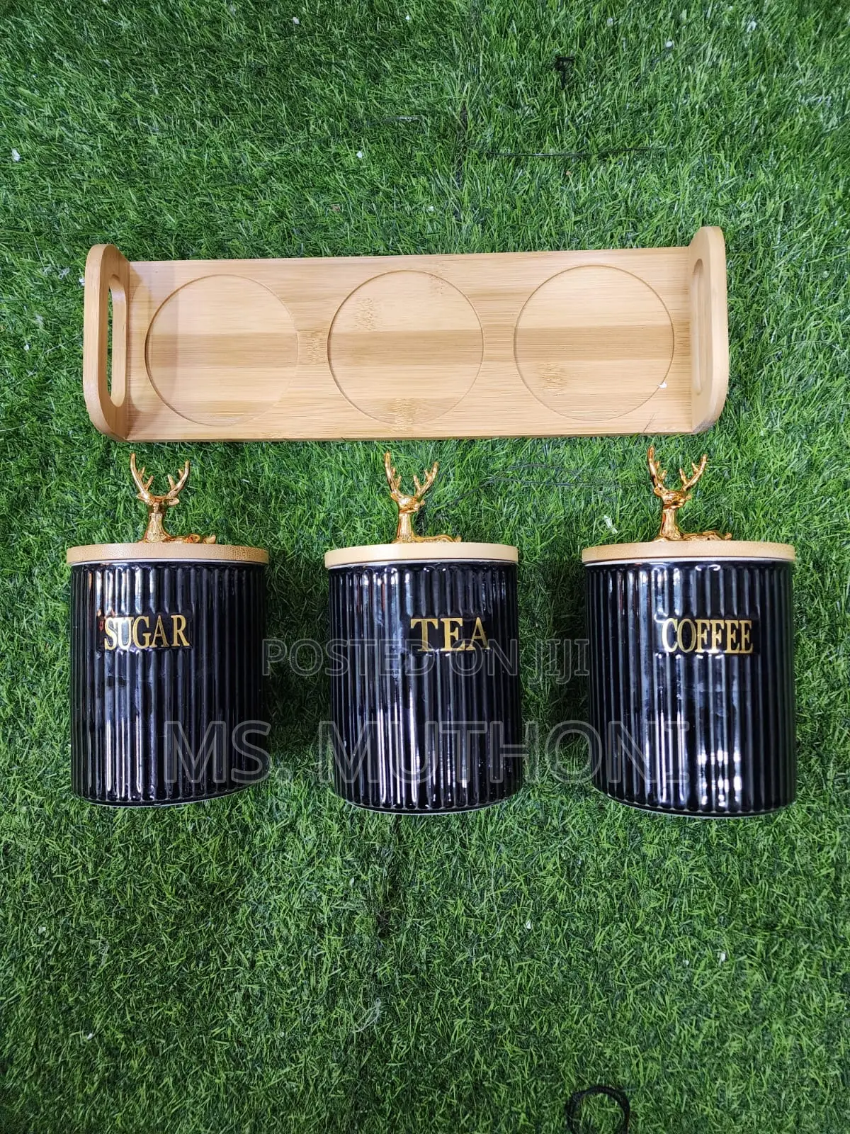 3pcs Ribbed Porcelain Ceramic Tea,Coffee Sugar Canister