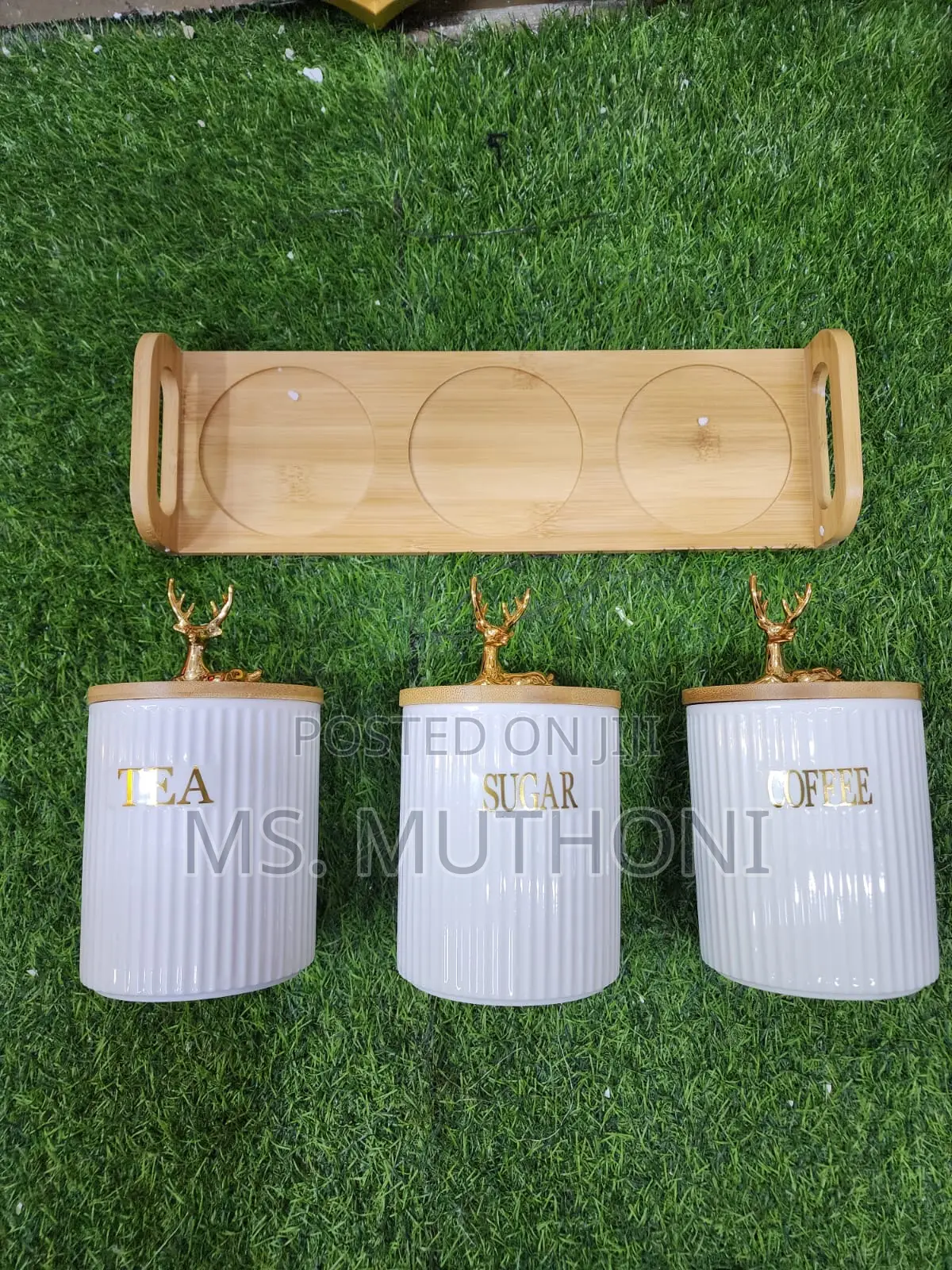 3pcs Ribbed Porcelain Ceramic Tea,Coffee Sugar Canister