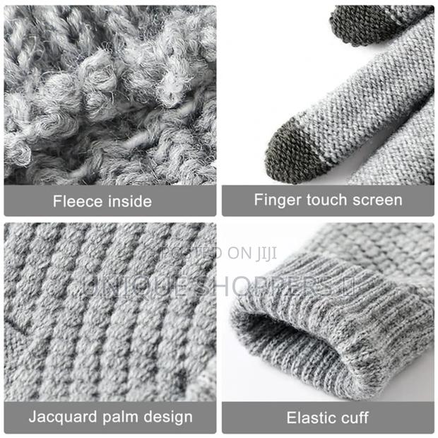 Touch Screen Gloves Stretch Classical Knit Mittens Wool Full Finger - thumbnail 4