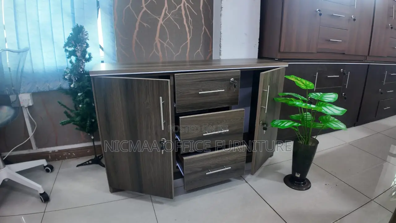 3 Drawers + 2 Lockable Doors Wooden Credenza