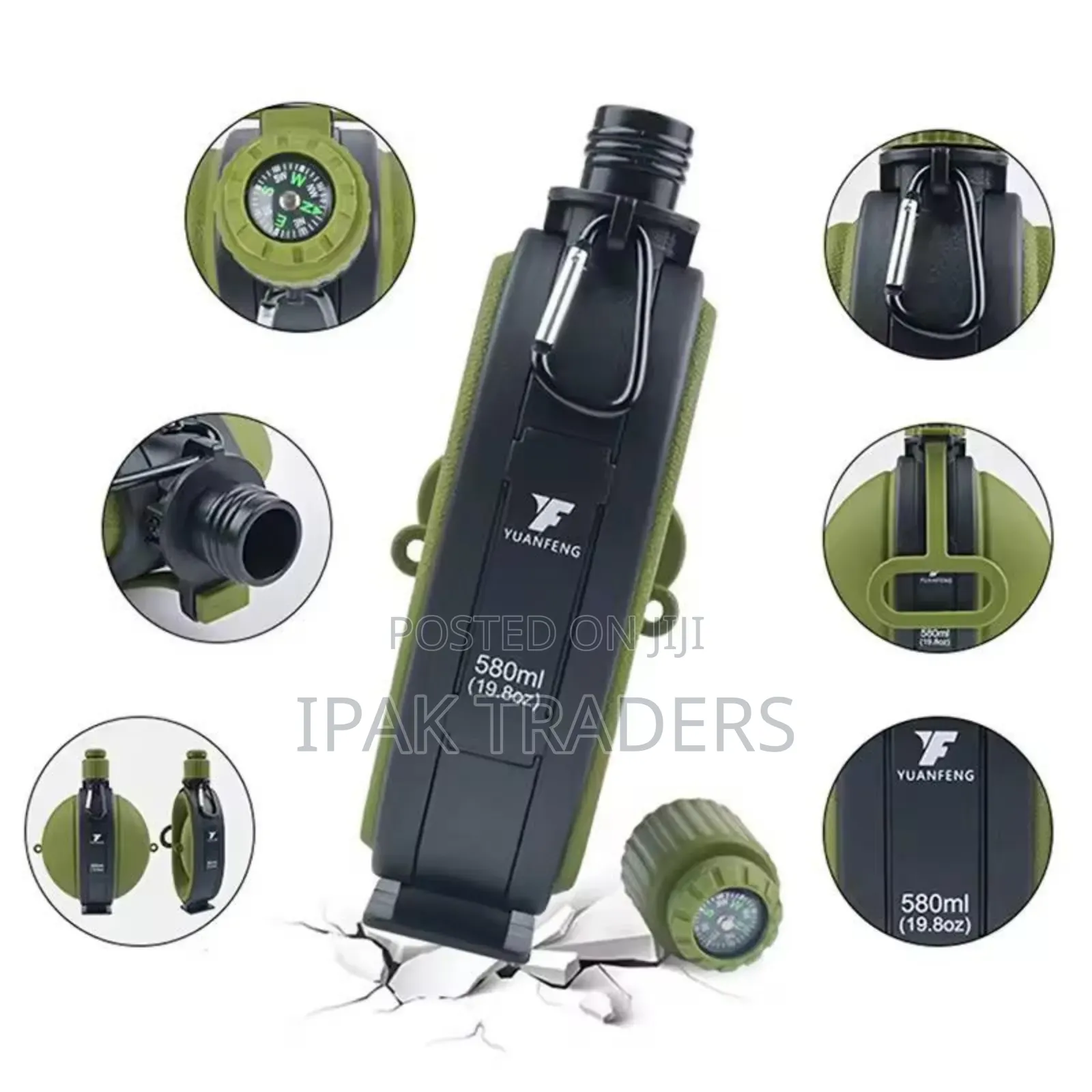 Foldable Silicone Water Bottle With Compass - Retractable 580ml