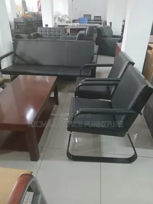 5-Seater Executive Black Leather Reception Waiting Sofa