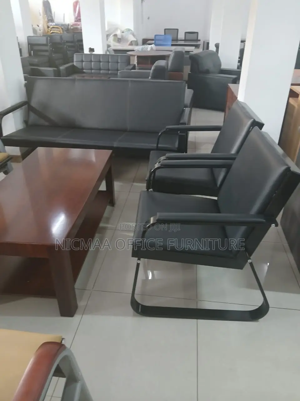 5-Seater Executive Black Leather Reception Waiting Sofa