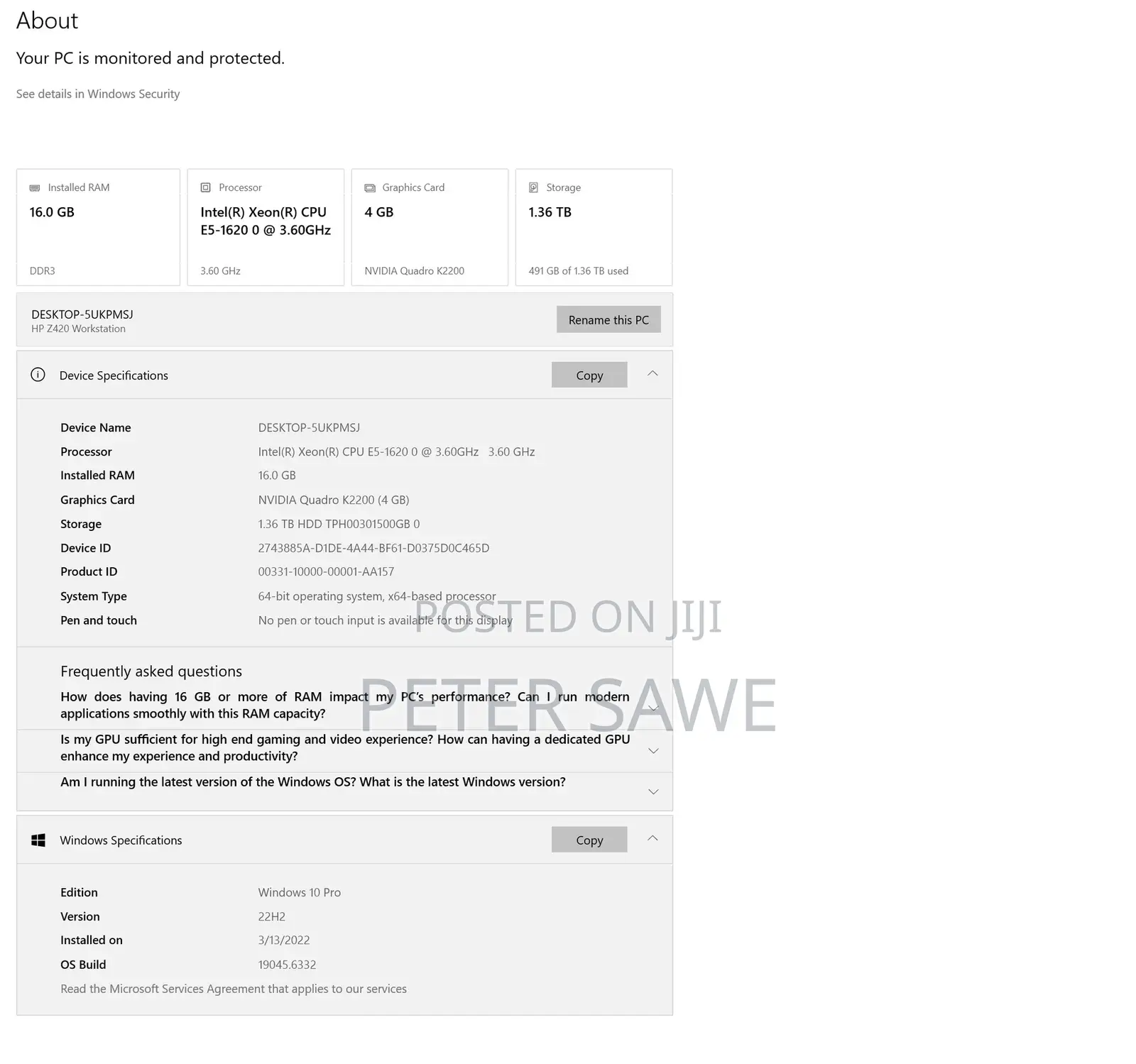 Desktop Computer HP Z420 16GB Intel Xeon HDD 1.5T
