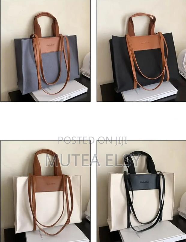 Black Cream Quality Tote Bags Canvas Material Is Available - thumbnail 4