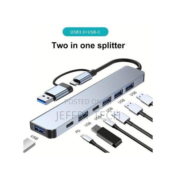 7 in 1 Usb 3.0 Hub, Type-C Splitter, Adapter, Dual Head Docking Statio - main view