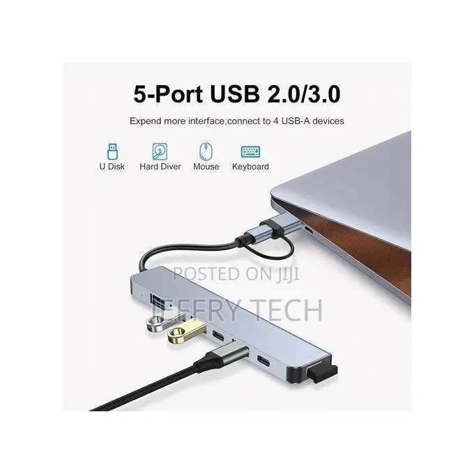 7 in 1 Usb 3.0 Hub, Type-C Splitter, Adapter, Dual Head Docking Statio