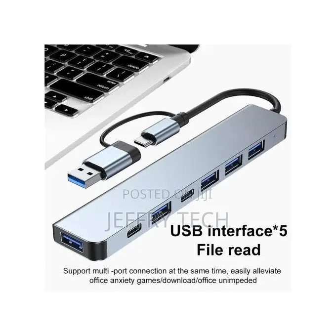 7 in 1 Usb 3.0 Hub, Type-C Splitter, Adapter, Dual Head Docking Statio