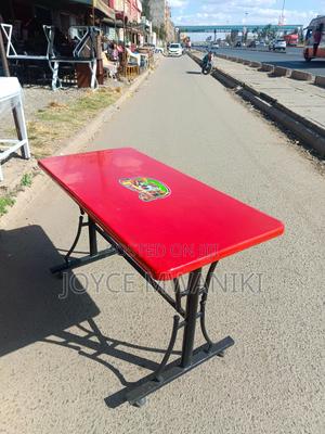 Marble 4 by 2 Restaurant Table, With Branding , Red - main view