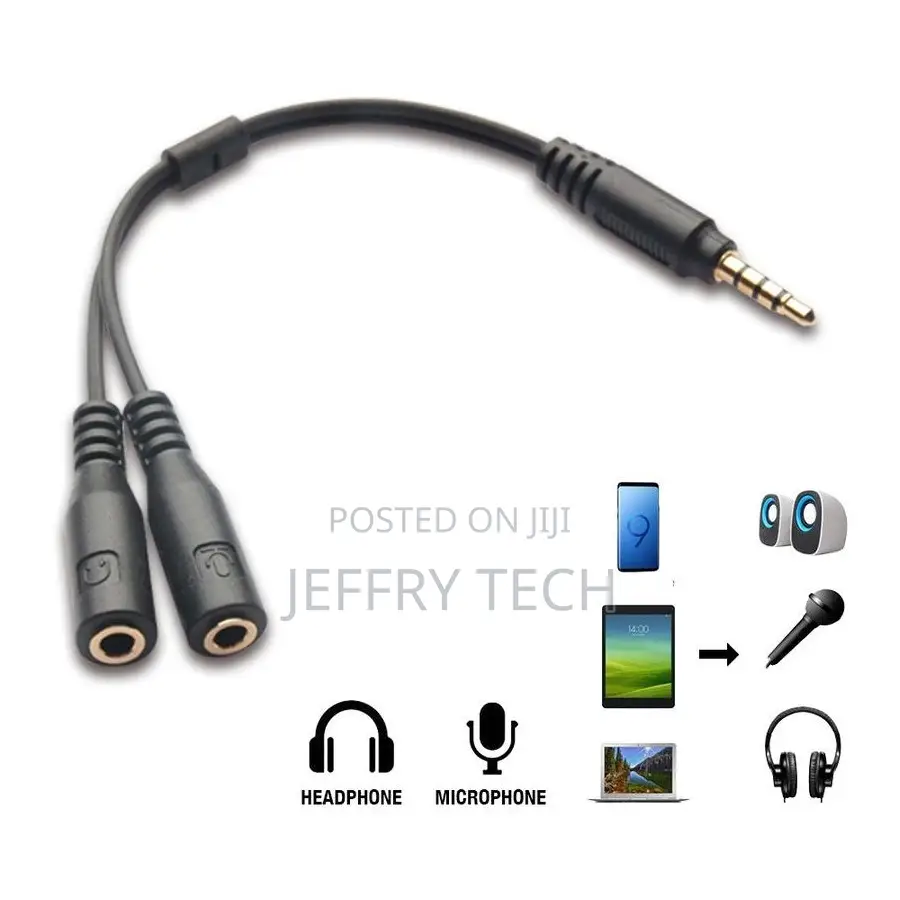 3.5mm Aux Audio Mic Splitter Headphone Earphone Adapter Male to 2 Fema