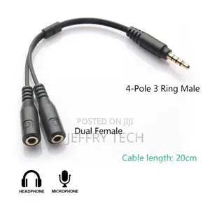 3.5mm Aux Audio Mic Splitter Headphone Earphone Adapter Male to 2 Fema