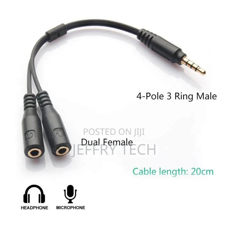 3.5mm Aux Audio Mic Splitter Headphone Earphone Adapter Male to 2 Fema