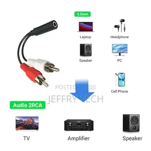 3.5mm Female to 2 Rca Male Stereo Audio Y Cable Adapter