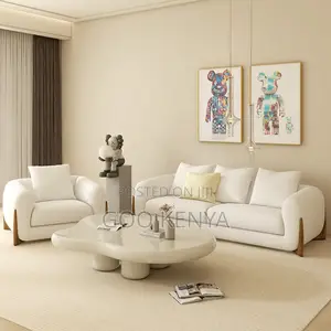 Home Sofa; 3-Seater Living Room Sofa in Soft White Fabric