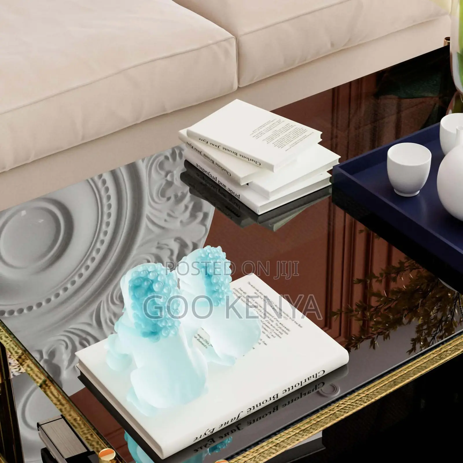 Home Table; Elegant Rectangular Black Coffee Table With Gold Legs