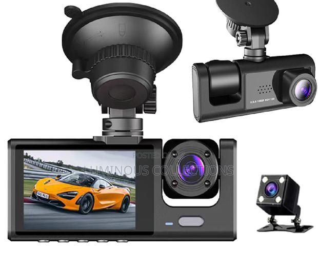 Super Hd Dash Cam Camera. 3 in 1 Records Front, In, Behind.