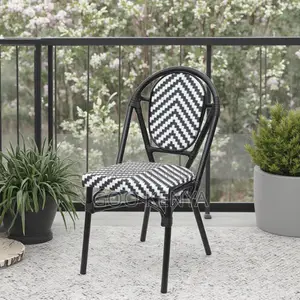 Home Dining Chair; Rattan Lounge Dine Chair With Steel Legs for Garden