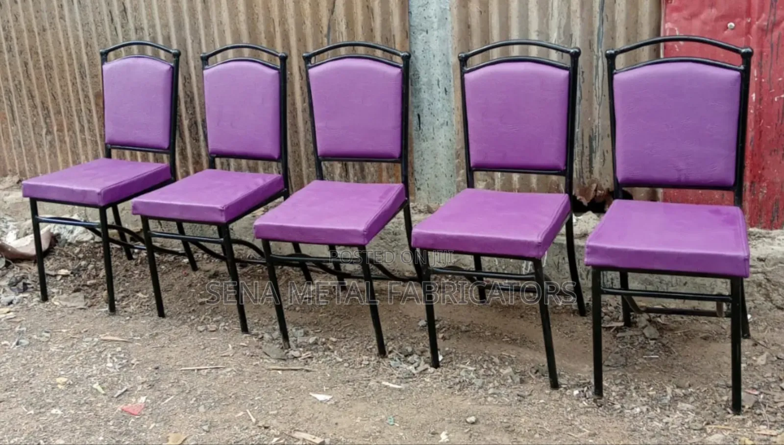 Purple Hotel Chairs With Black Metal Frame.