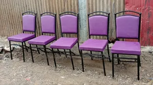 Purple Hotel Chairs With Black Metal Frame.