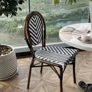 Garden Chair; Rattan Side Chair With Steel Frame for Indoor/Outdoor