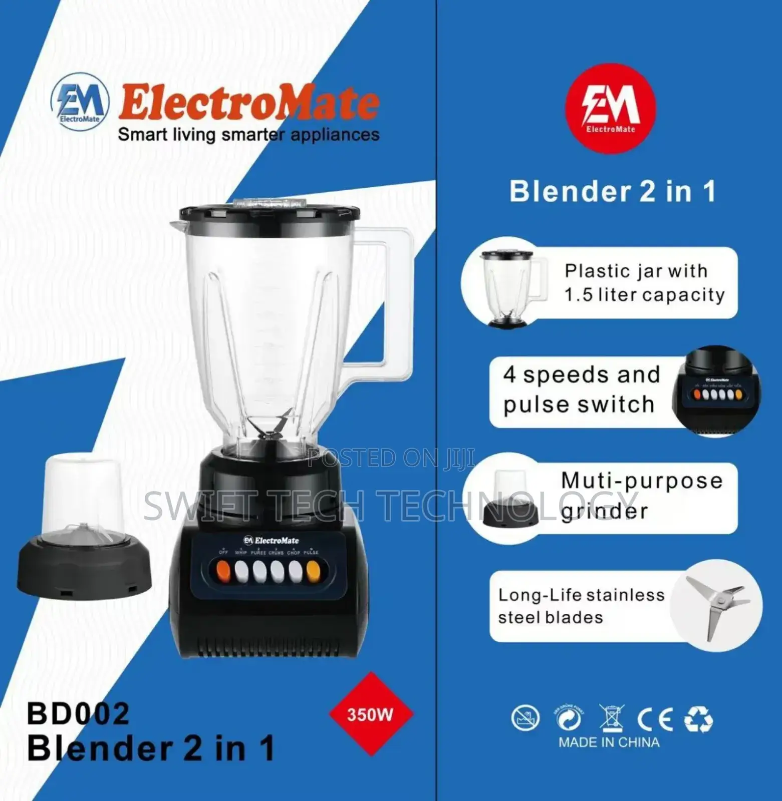 Electromate Blender 2 In1 Blender 4 Speed