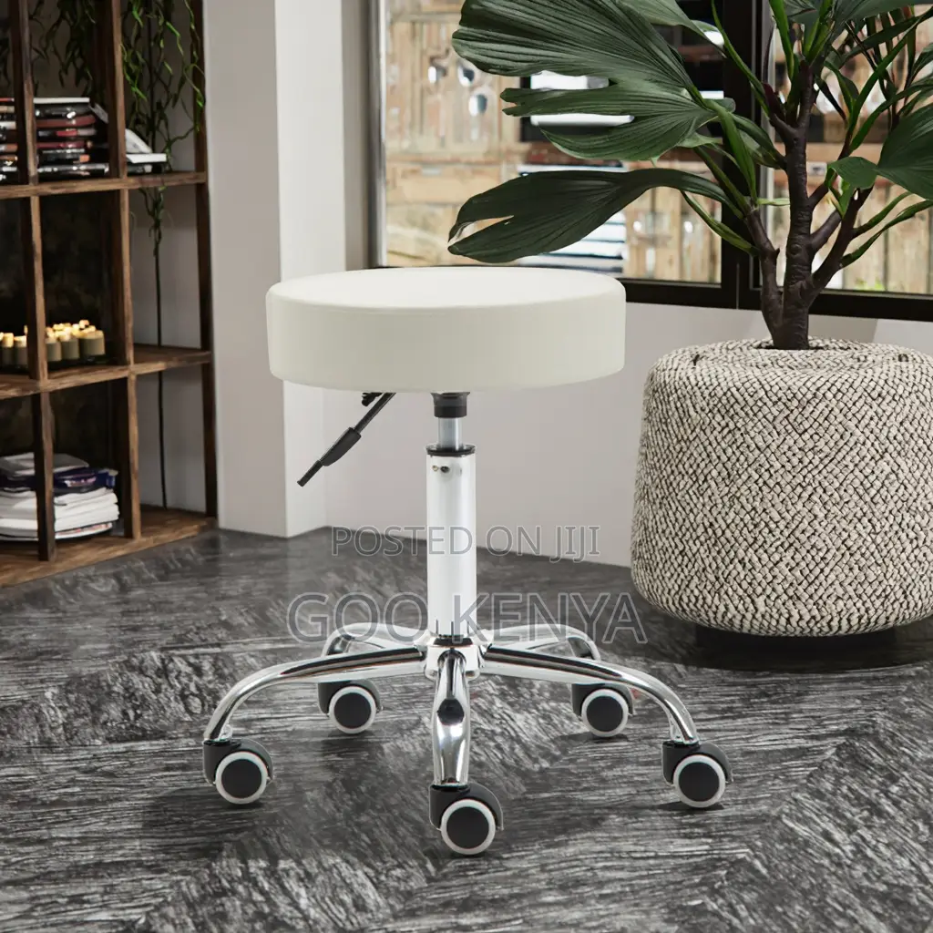 Home/Office Stool; Leather Rolling Stool With Adjustable Height