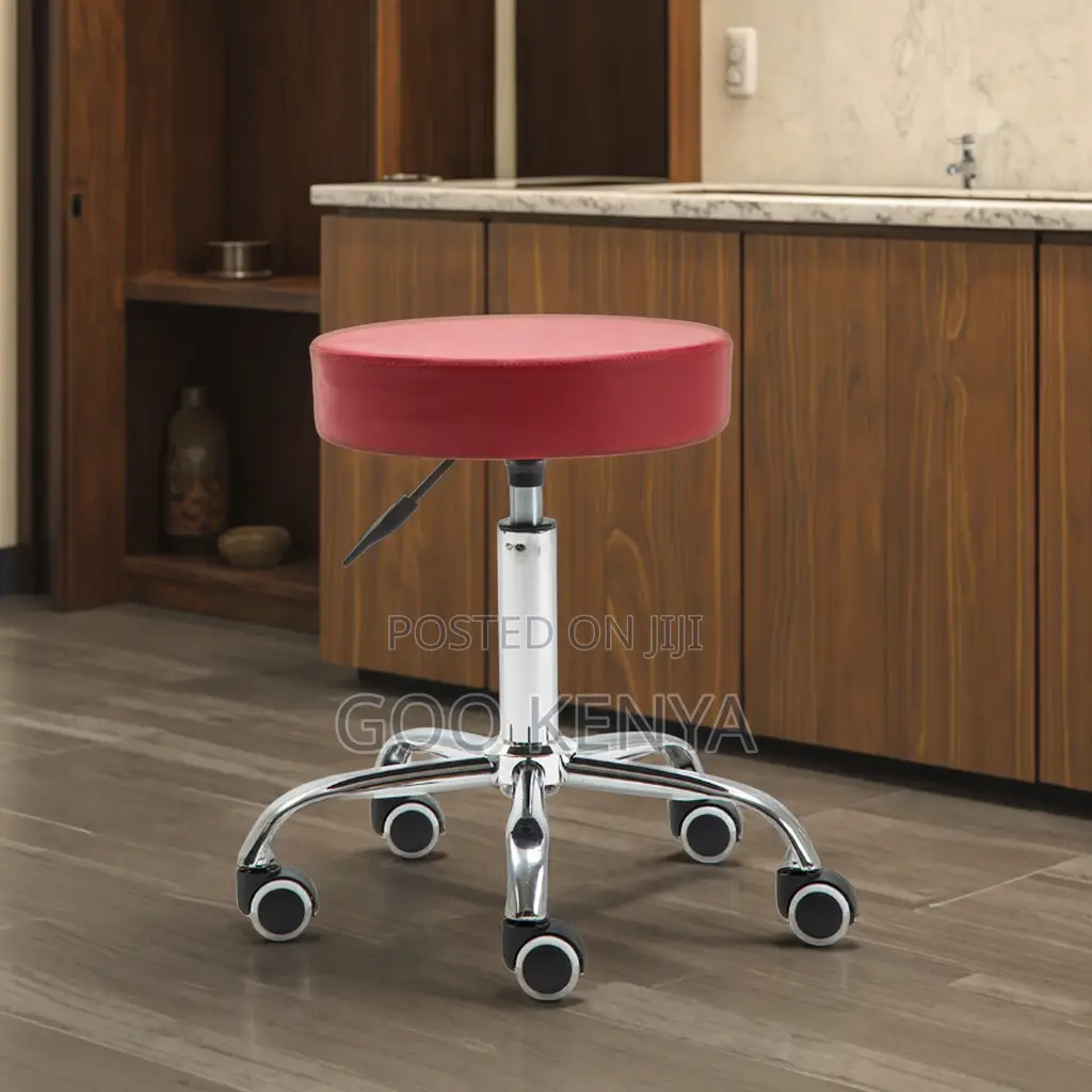 Home/Office Stool; Leather Rolling Stool With Adjustable Height